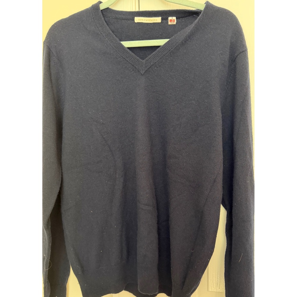 Uniqlo 100% Cashmere V-Neck Sweater Navy Blue Women Medium 358-057326